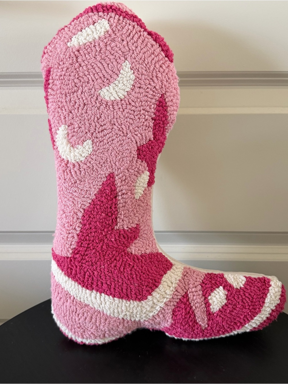 Pink Plush Boot-Shaped Pillow - Decorative Home Accent